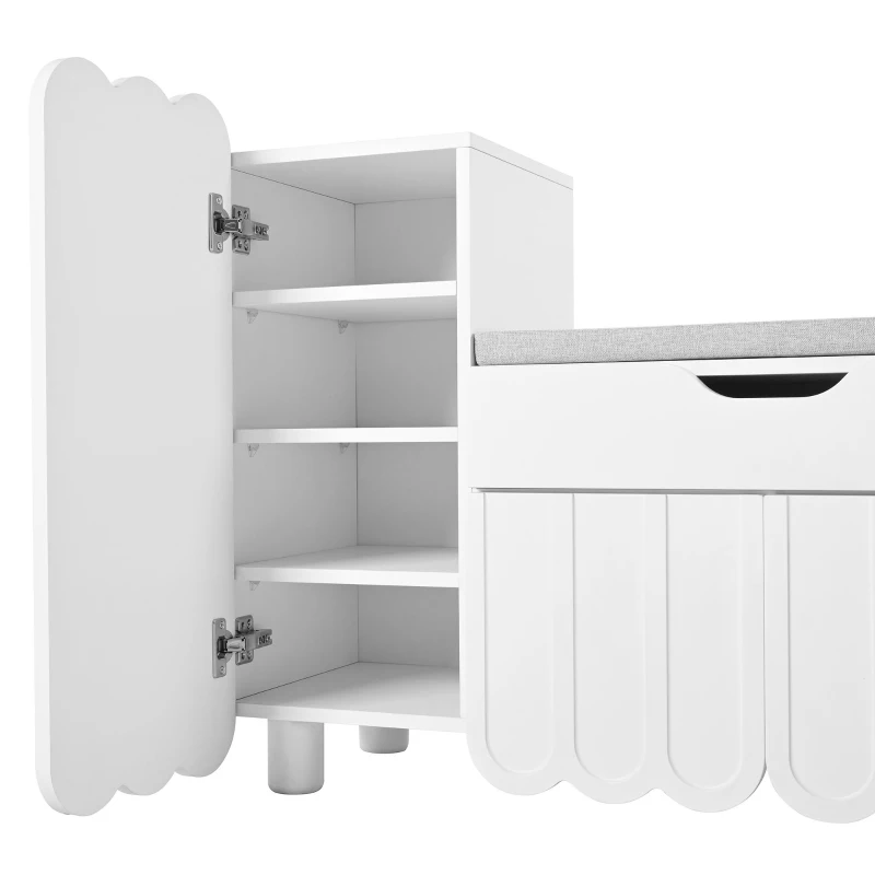 Scarpiera moderna a 3 ante con cassetto e seduta imbottita, 90x35x74.5 cm, Bianco