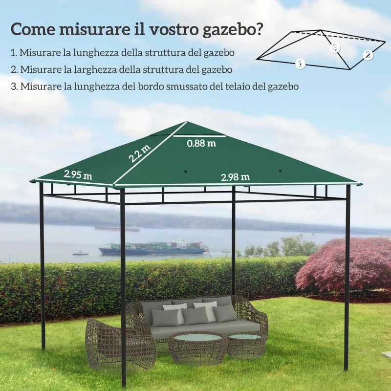 Outsunny Tetto di Ricambio per Gazebo da Giardino 3x3m in Poliestere, Verde