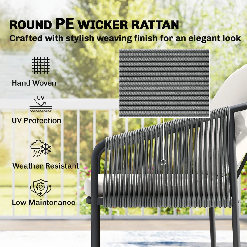 Outsunny Gartenmöbel Set 4-teilig Polyrattan Lounge-Set mit Zweisitzer 2 Sessel Couchtisch abnehmbar Kissen Bindebändern