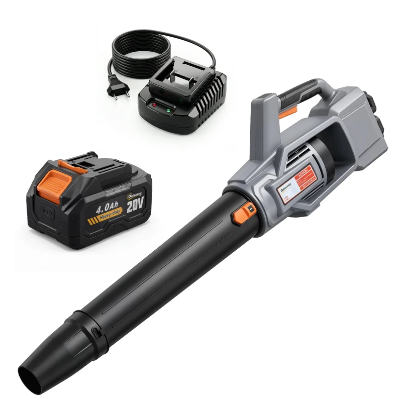 Outsunny Souffleur de Feuilles Sans Fil 36V avec 2 Batteries de 4,0Ah et Chargeur Moteur sans Balais 1000W jusqu'à 270 km/h Gris Claro