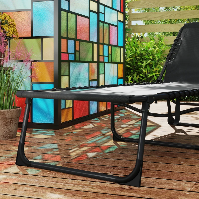 Outsunny Tumbona Plegable con Cojín, Reposacabezas y Bolsillo Lateral, 58x189x32.5 cm, Negro