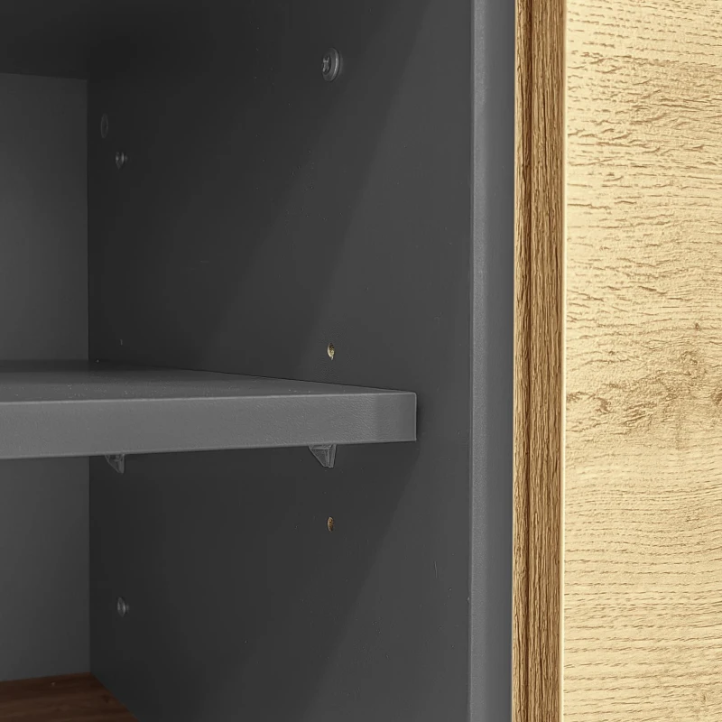 Meuble TV en couleurs contrastées, 200x45x45 cm, Couleur naturelle+Gris