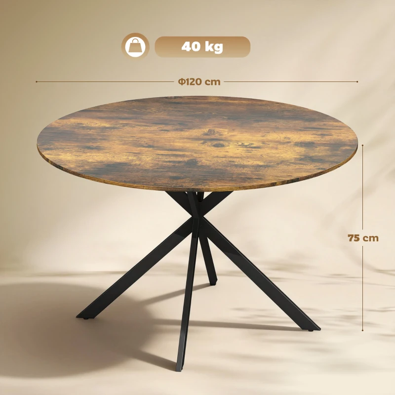 HOMCOM Mesa de comedor redonda para 4 personas, mesa de cocina estilo industrial con patas de acero, para comedor, cocina, Marrón rústico