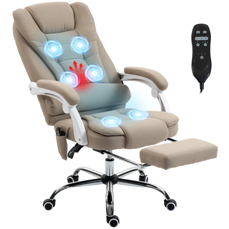 Vinsetto Sillón de oficina ejecutivo masajeador calefactable altura regulable respaldo inclinable tela de lino beige