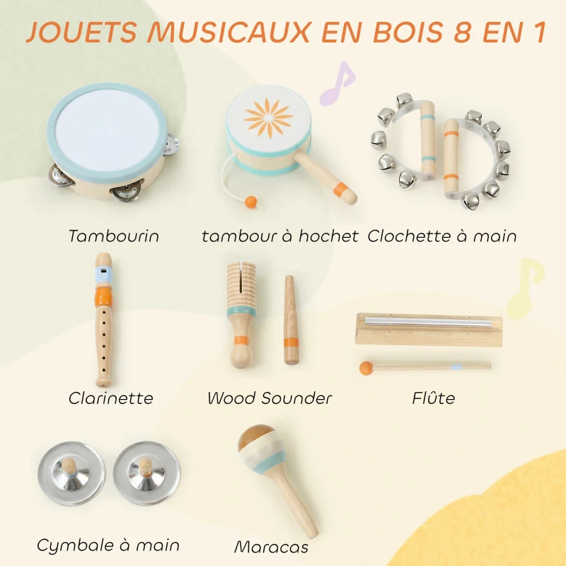 AIYAPLAY Instruments de Musique pour Enfants, Jouets Musicaux en Bois d'Inspiration avec Tambourin et Maracas pour Enfants 3+ Ans