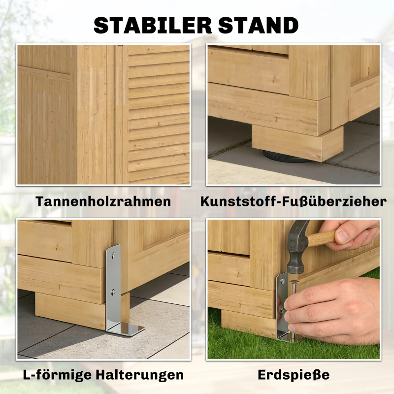 Outsunny Gartenschrank Holz Geräteschuppen mit Ablage Acrylfenstern Abschließbar Tür Bodenplatte Asphalt-Dach Belüftungspaneel