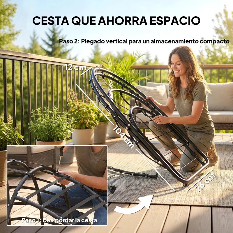 Outsunny Silla Colgante Huevo con Soporte Cesta Plegable Reposacabezas Cojín Bolsillo Lateral Carga 120 kg Gris Oscuro