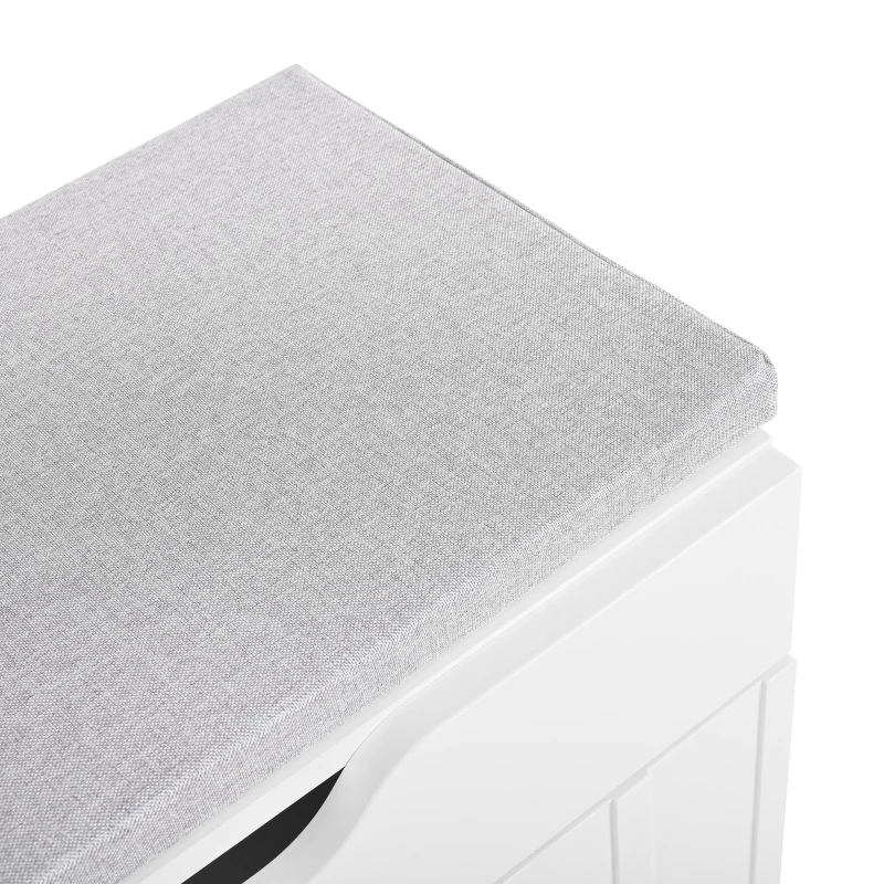Scarpiera moderna a 3 ante con cassetto e seduta imbottita, 90x35x74.5 cm, Bianco