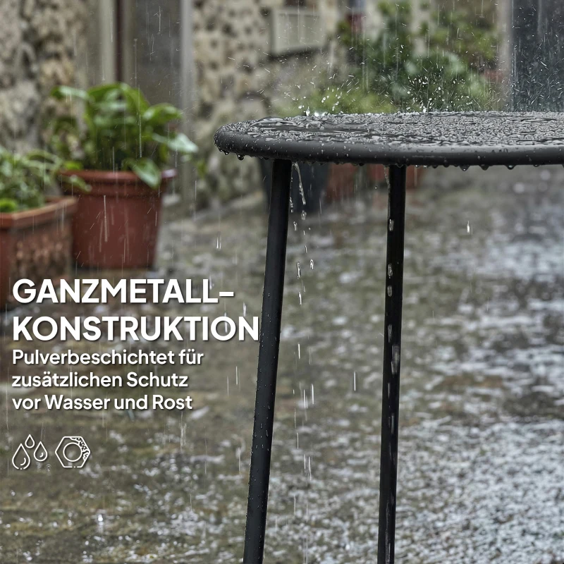 Outsunny 50 cm ronde buitentafel, metalen tuin-salontafel met X-vormig frame en antislipvoetjes, Zwart