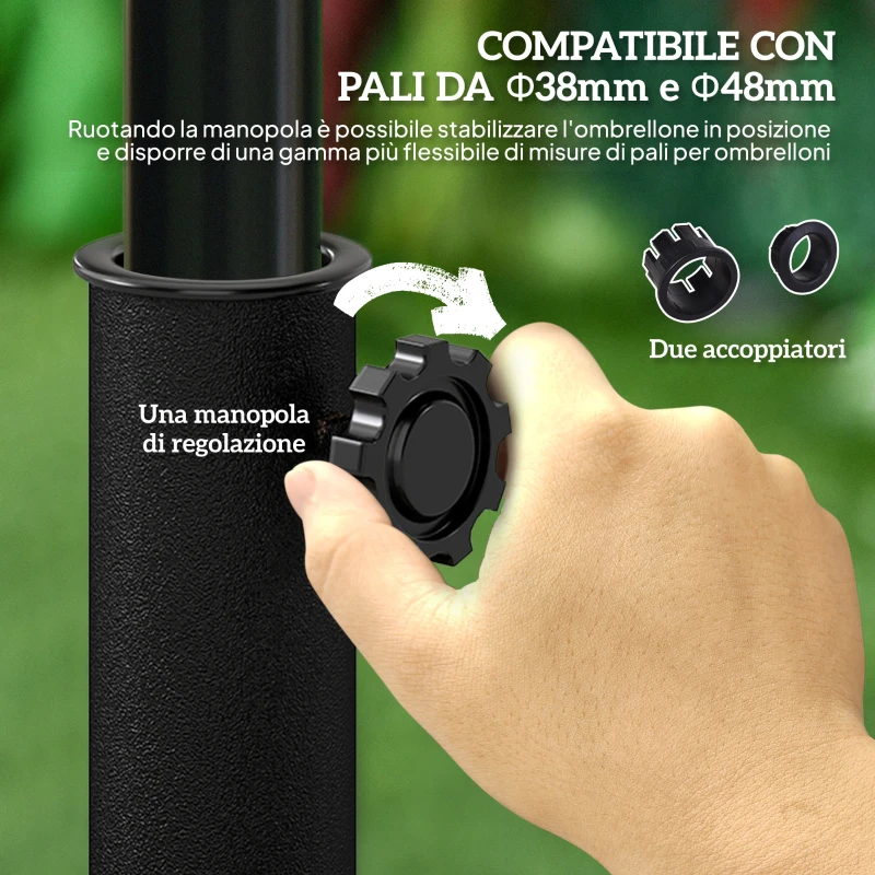 Base per Ombrellone a Mezzaluna da Ø38 mm e Ø48 mm con Manovella, Basamento per Ombrellone in Resina, Base Ombrellone a Parete 50x31x32 cm, Bronzo