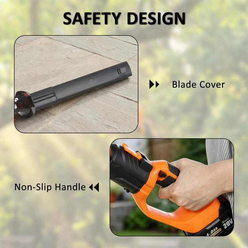 Outsunny Elektrische Heckenschere mit Teleskopstiel Klinge 51 cm 2 Akkus 4,0 Ah  112,5x15x14,5cm, Orange