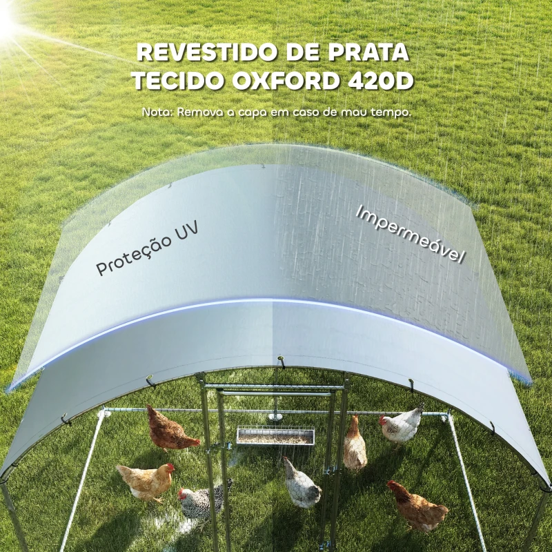 PawHut Galinheiro para Exterior 2,8x1,7x1,9 m Cobertura em Tecido Oxford Anti-UV Impermeável Fechos para 5-8 Galinhas Prata