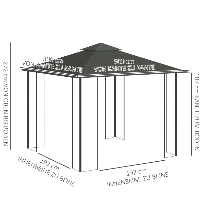 Outsunny Pabellón con doble techo, 3x3 m impermeable, estable, resistente al invierno, pabellón de jardín con mosquitera, Gris claro