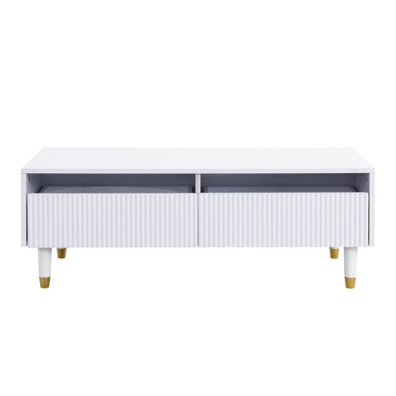 Tavolino da salotto con 2 cassetti e illuminazione LED, 110x50x40 cm, Bianco