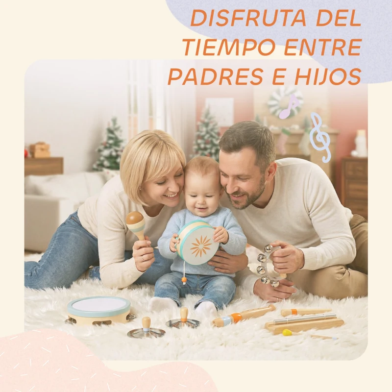 AIYAPLAY Instrumentos Musicales Infantil 10 Piezas Juguetes Musicales de Madera Montessori Set de de Percusión