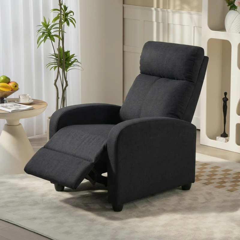 HOMCOM Relaxsessel, verstellbar 135°, ausziehbare Fußstütze, gepolsterte Lehnen, Leinen-Polyester, Schwarz