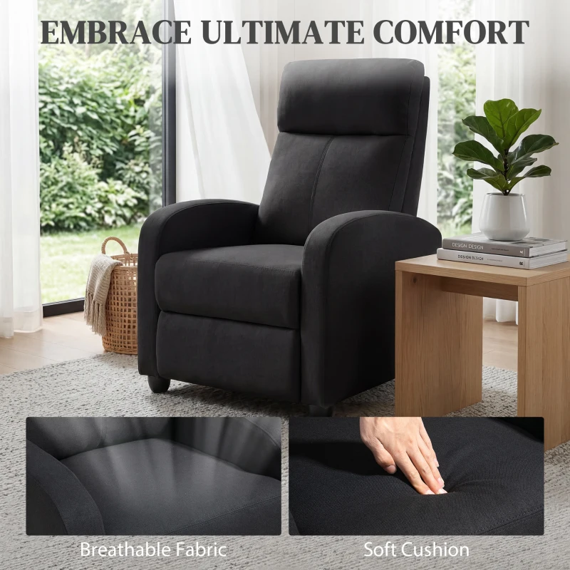 HOMCOM Relaxsessel, verstellbar 135°, ausziehbare Fußstütze, gepolsterte Lehnen, Leinen-Polyester, Schwarz