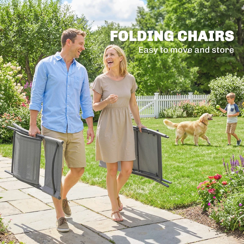 Outsunny Tuinmeubelset Inklapbaar Eetset 5-delig Tafel met 4 Ademende Stoelen Houtlook Ruimtebesparend