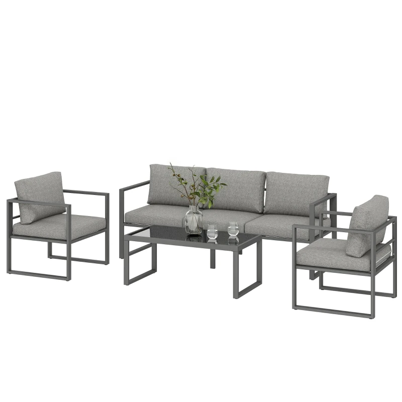 Outsunny 4 Piece Outdoor Garden Furniture Set, Patio Furniture with 3-Seater Sofa, Armchairs and Coffee Table