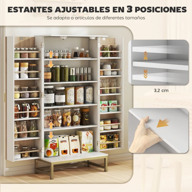 HOMCOM Armario Despensa Cocina con 2 Puertas con 12 Estantes Alacena Moderna con 5 Estantes Ajustables Blanco