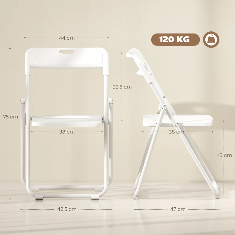HOMCOM Juego de 6 Sillas Plegables de Plástico con Respaldo Curvo Diseño Ventilación Estructura de Acero 48,5x47x75 cm Blanco