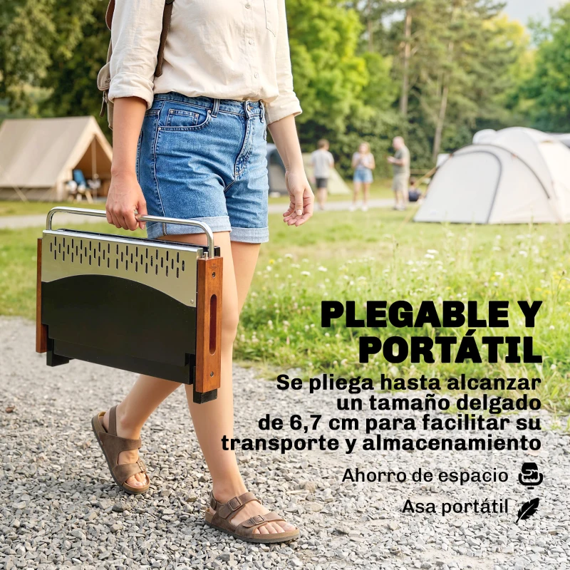 Outsunny Barbacoa de Carbón Plegable Barbacoa Portátil 50,5x34x33 cm con Bandeja de Carbón Extraíble para Camping Picnic Negro