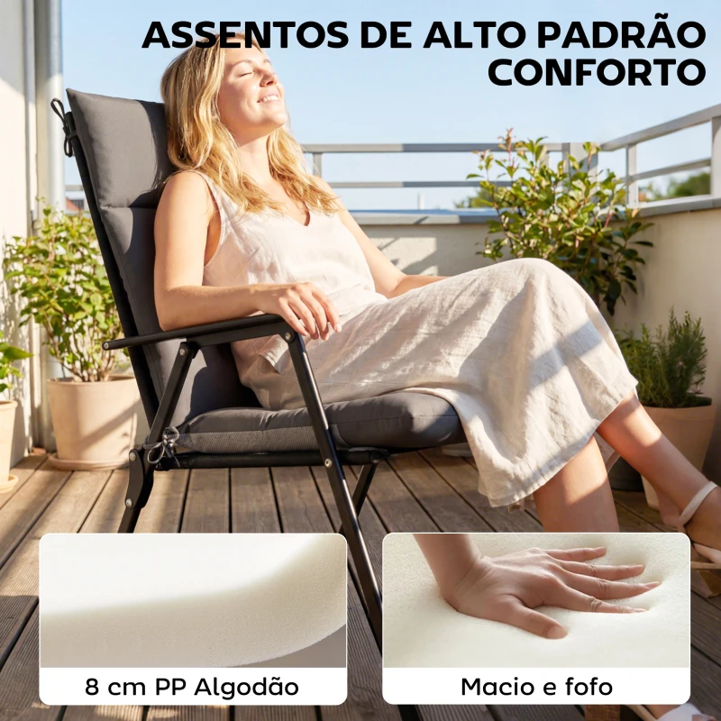 Outsunny Conjunto de 4 Almofadas para Cadeiras de Jardim Impermeáveis e Antiderrapantes com Encosto e Fitas 112x53 cm Cinzento Escuro