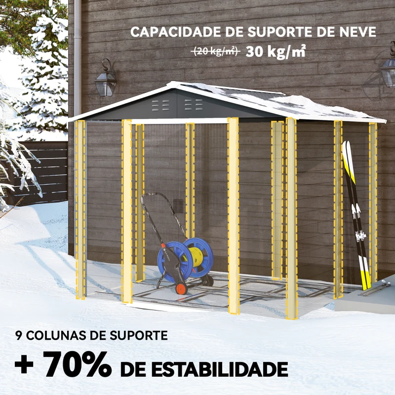 Outsunny Abrigo de Jardim 4,4 m² 240x206x198 cm Abrigo de Jardim com Porta de Correr e Fechadura Cinza Escuro