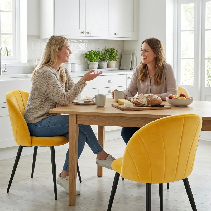 HOMCOM Set 2 Sillas de Comedor Acolchadas con Respaldo en Forma de Concha en Terciopelo, 52x55x79 cm, Amarillo