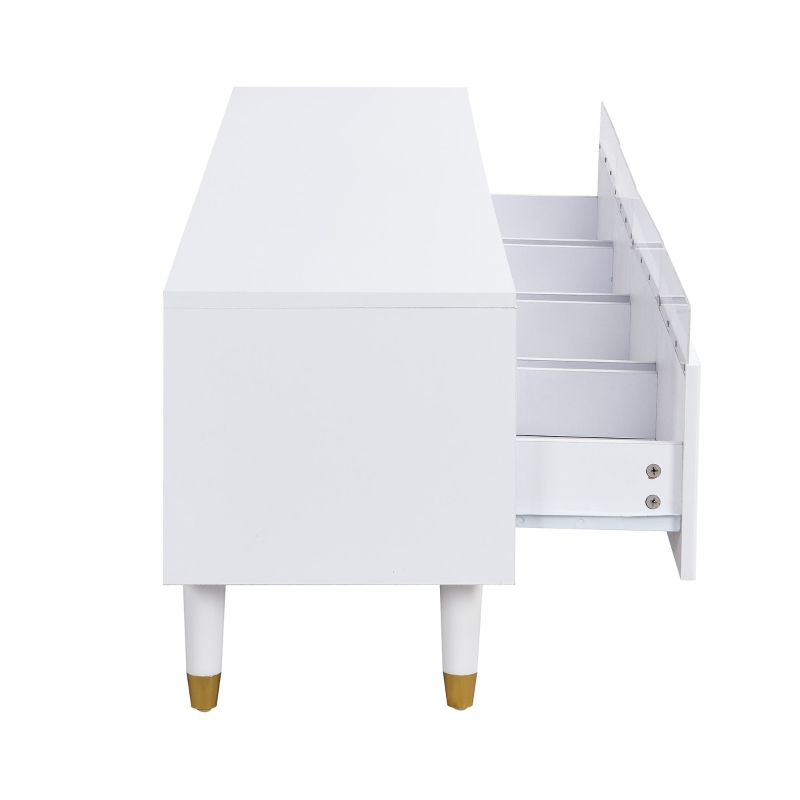 Mobile TV basso con 4 cassetti, in MDF e acrilico, 178x35x45 cm, Bianco