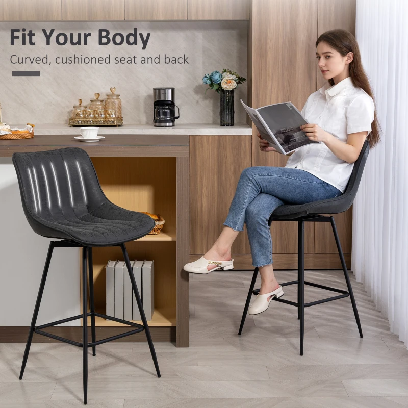 HOMCOM Set of 2 PU Leather Swivel Bar Stools - Black