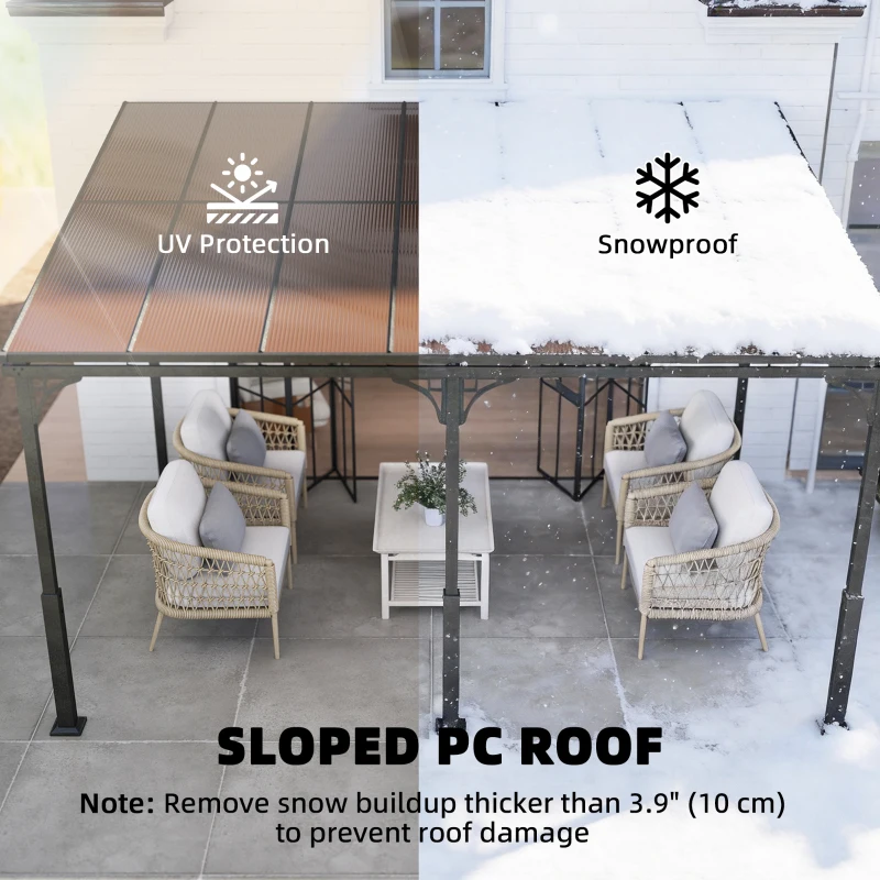 Outsunny Pergola ścienna 4 x 3 m Zadaszenie tarasowe z nachylonym dachem poliwęglanowym, metalowo-aluminiowa rama, montaż naścienny