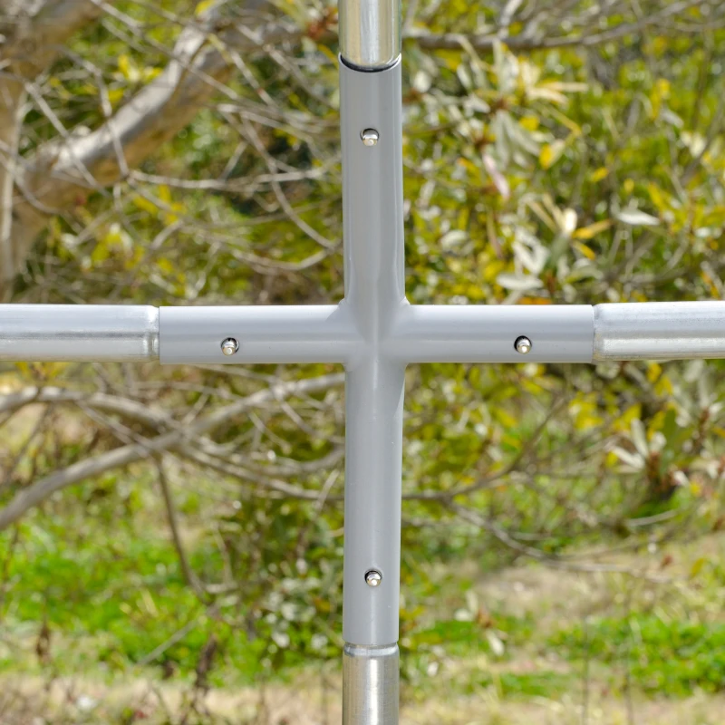 PawHut Recinto per Galline in Metallo Galvanizzato con Tetto e Copertura Anti UV, 280x380x197 cm, Argento