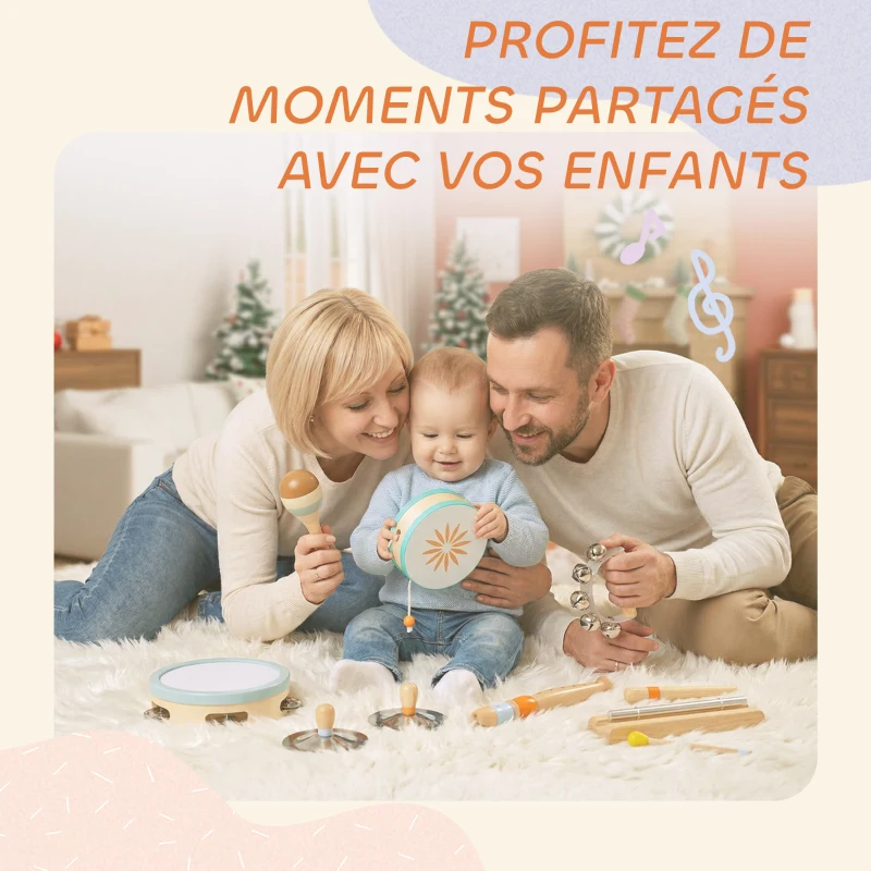 AIYAPLAY Instruments de Musique pour Enfants, Jouets Musicaux en Bois d'Inspiration avec Tambourin et Maracas pour Enfants 3+ Ans