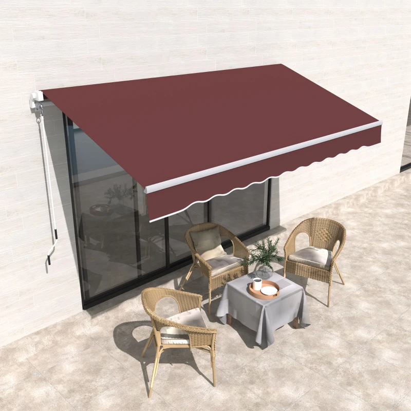 Outsunny Toldo Manual Retrátil 3,5x2,5 m com Ângulo Ajustável Manivela, Estrutura de Alumínio e Proteção UPF30+ Vinho Tinto