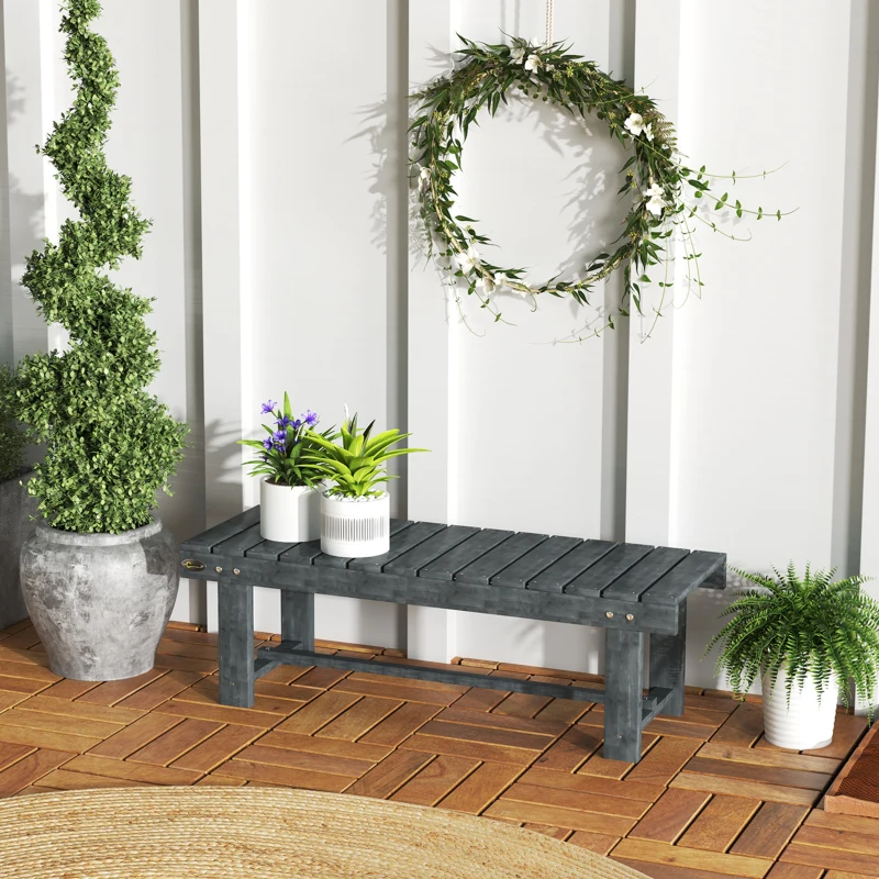 Outsunny Banco de Jardín de 2 Plazas Impermeable en Madera de Abeto, 110x38x35 cm, Gris