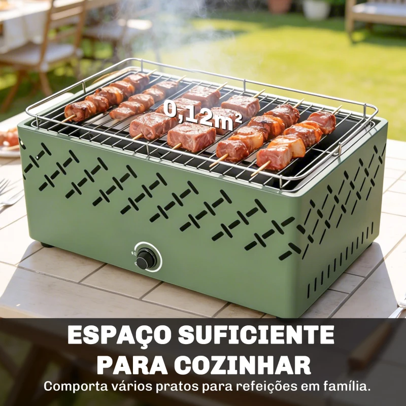 Outsunny Barbecue a Carvão 45,5x29x21 cm com Ventilador Integrado Temperatura Ajustável e Bandeja de Carvão Verde Claro