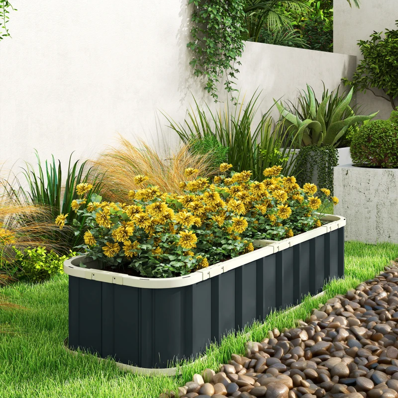 Outsunny Jardinera elevada de acero galvanizado, huerto elevado con guantes y bordes plegados, 165 x 52 x 31 cm, gris oscuro