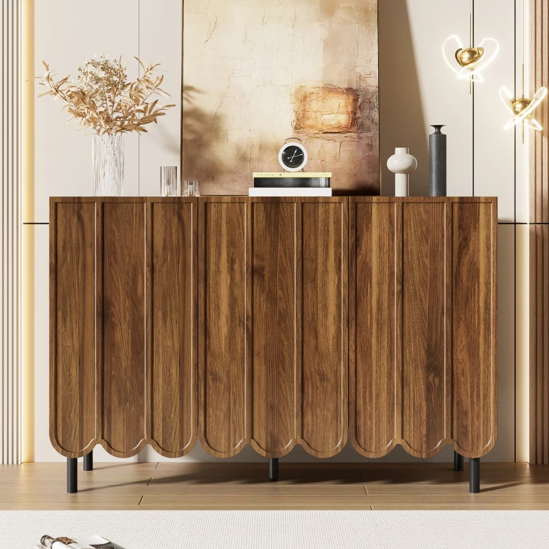 Credenza moderna con 9 ante ondulate, in MDF, 120x35x80 cm, Marrone