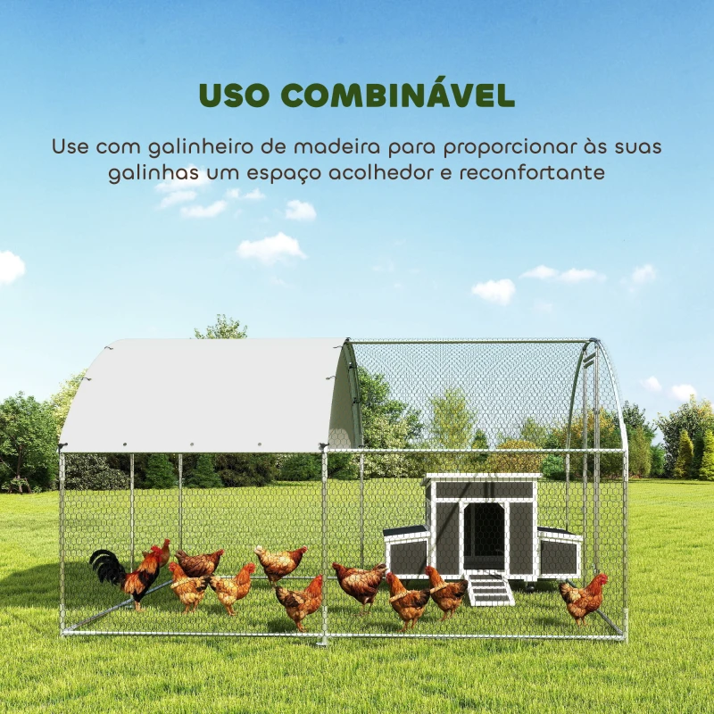 PawHut Galinheiro Exterior 2,8x3,4x1,9 m Cobertura de Tecido Oxford Anti-UV Impermeável Fechos para 10-16 Galinhas Prata