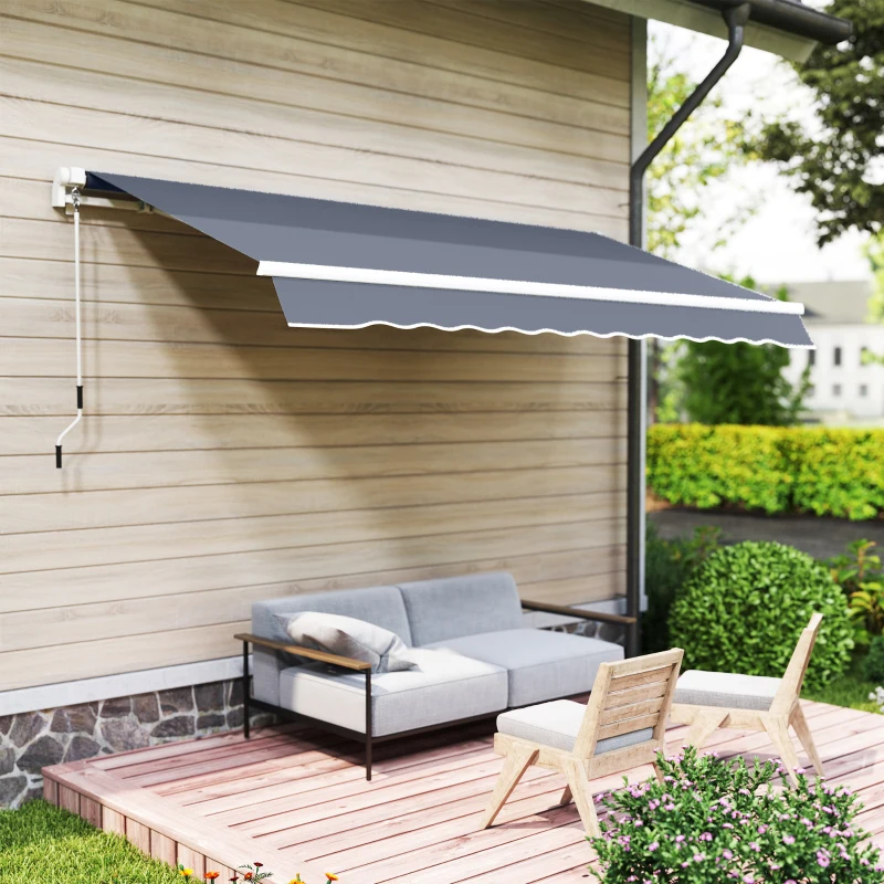 Outsunny Toldo para Exterior con Brazos Enrollables y Apertura por Manivela, 360x250 cm, Gris