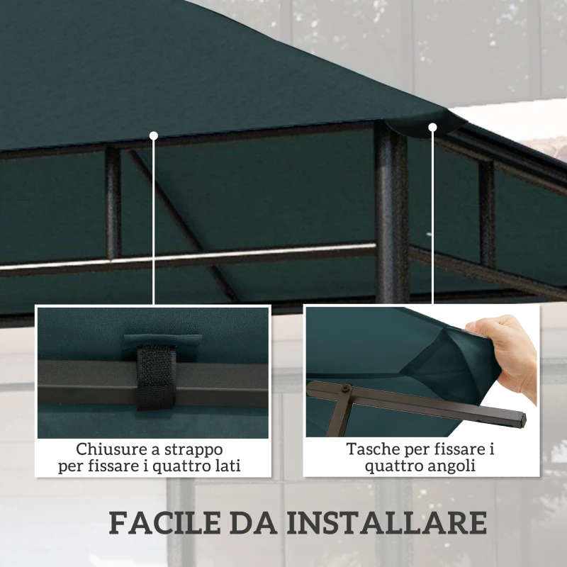 Outsunny Tetto di Ricambio per Gazebo 3x3 m in Poliestere Grigio con 8 Fori di Ventilazione