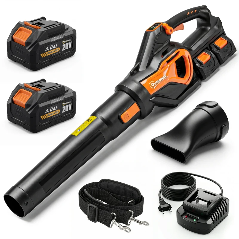 Outsunny Accu-Bladblazer 20V Draadloos Bladblazer met 2x4.0Ah Batterij & Oplader Turbo-Boost 162,7 km/u Blaassnelheid
