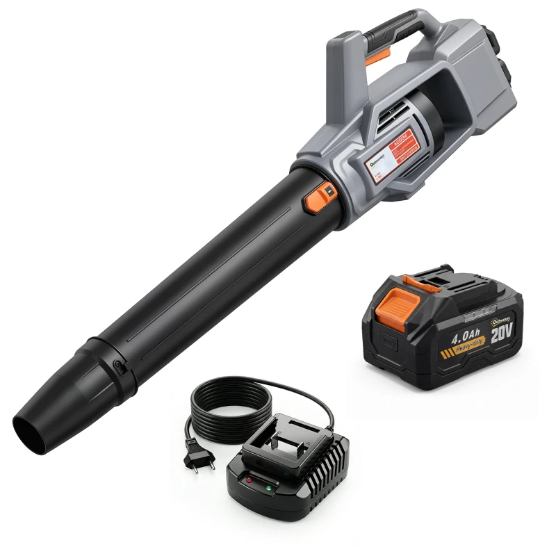 Outsunny Kabelloser 36V-Laubbläser mit 2 Akkus 4,0 Ah und Ladegerät, bürstenloser Motor 1000 W bis 270 km/h Hellgrau