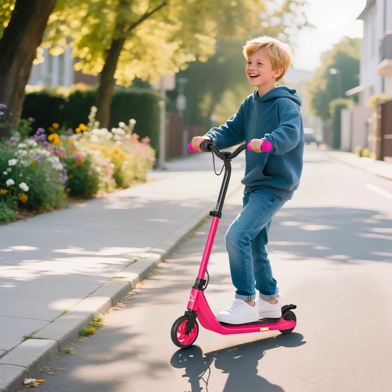 HOMCOM 120W Electric Scooter, E-Scooter, Adjustable Height, Rear Brake, for Ages 6+, Pink