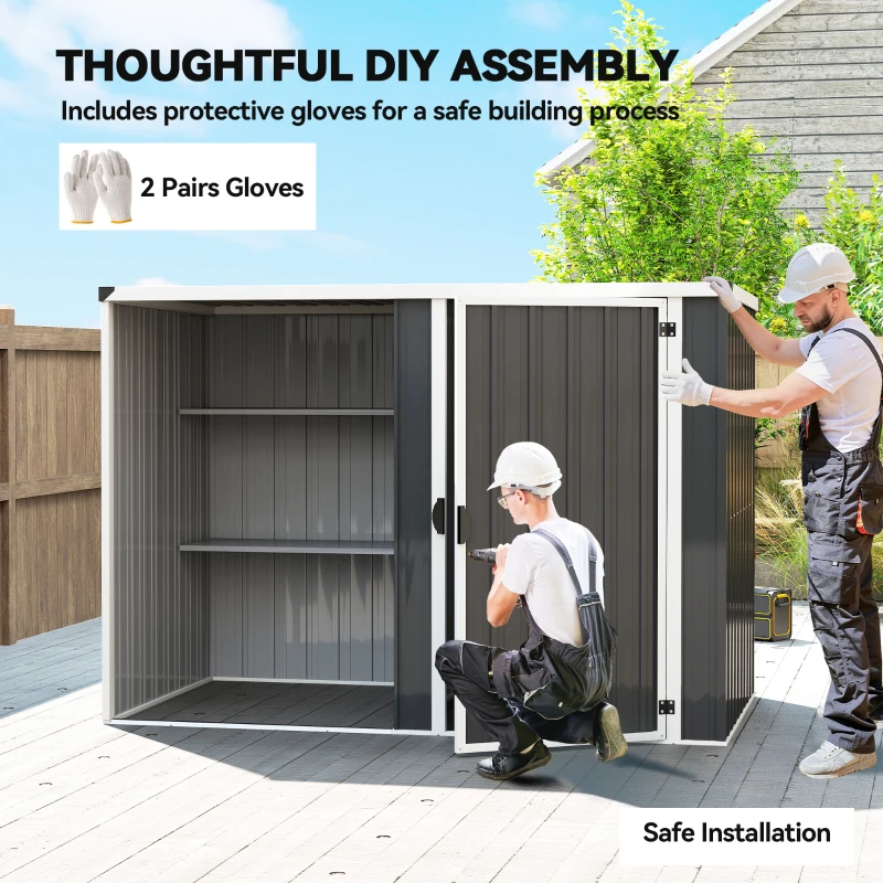 Outsunny Abrigo de Jardim em Aço Galvanizado, Porta Trancável, 231 x 125 x 162 cm, Cinza