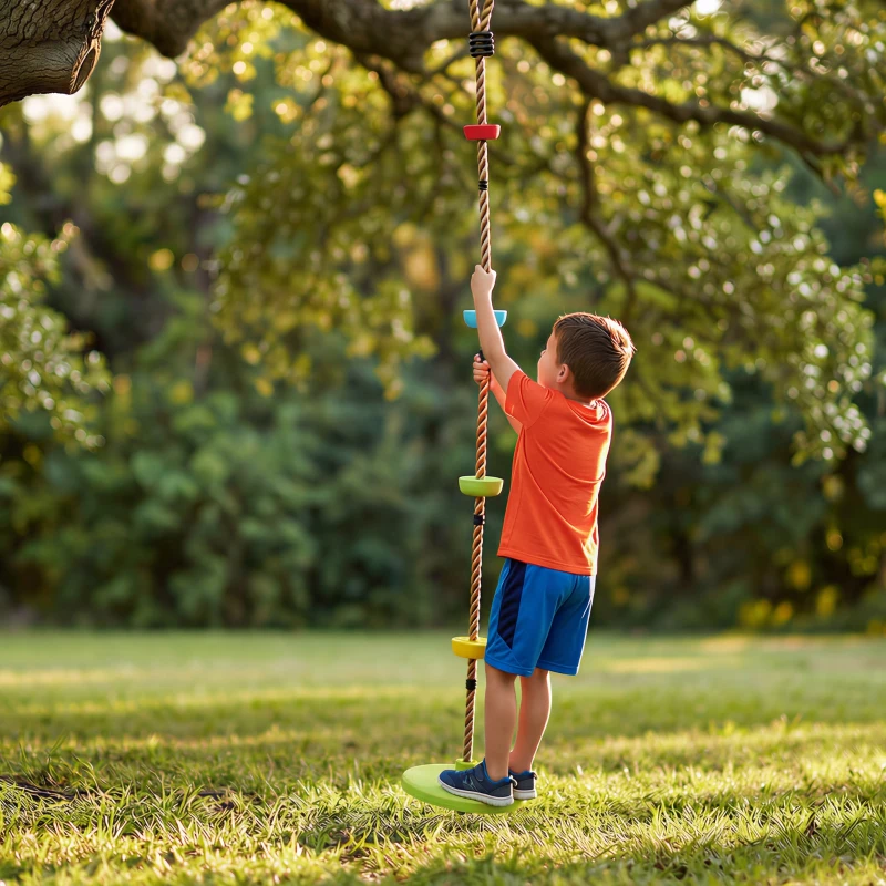 AIYAPLAY Cuerda de escalada Columpio 1,9 m, Columpio disco para niños con plataforma, cincha y mosquetón, verde