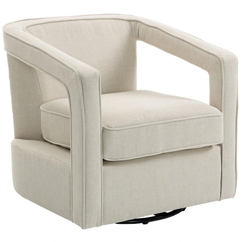HOMCOM Sillón para salón giratorio 360° sillón lounge sillón relax con respaldo y reposabrazos de una sola pieza 77 x 75 x 72 cm Beige