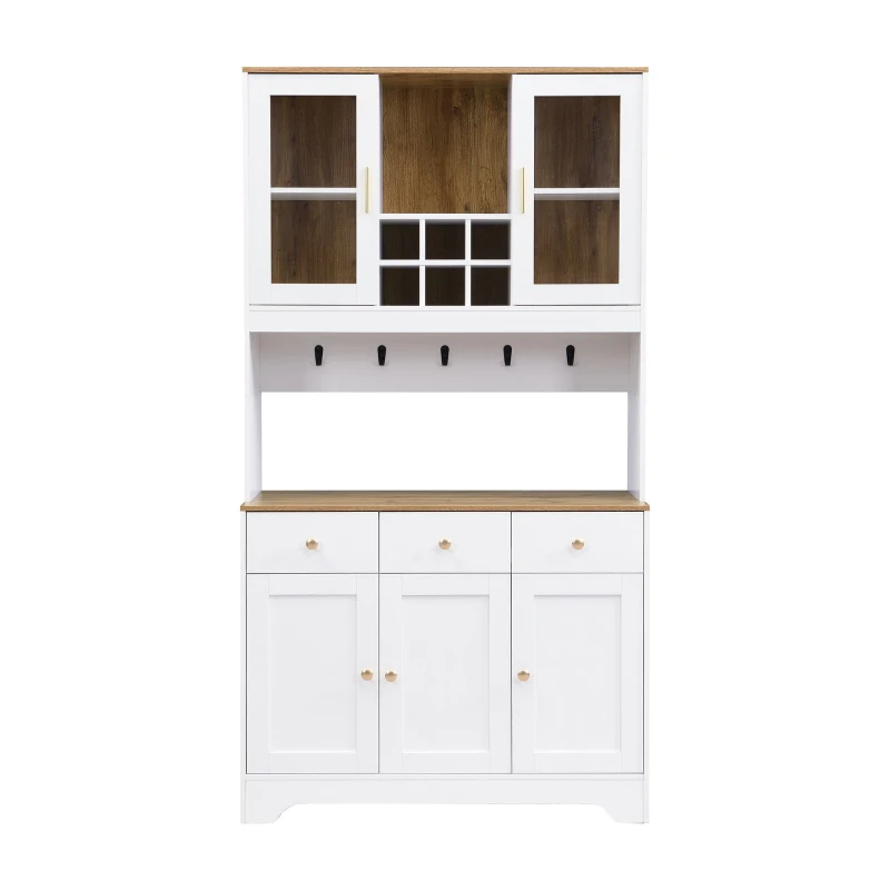 Mobile dispensa alto portaoggetti con 5 ante e 3 cassetti, 94.5x30x175.5 cm, Bianco