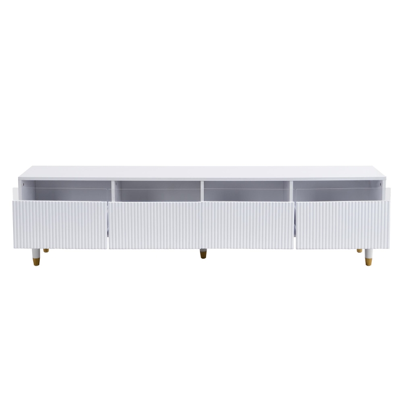 Mobile TV basso con 4 cassetti, in MDF e acrilico, 178x35x45 cm, Bianco